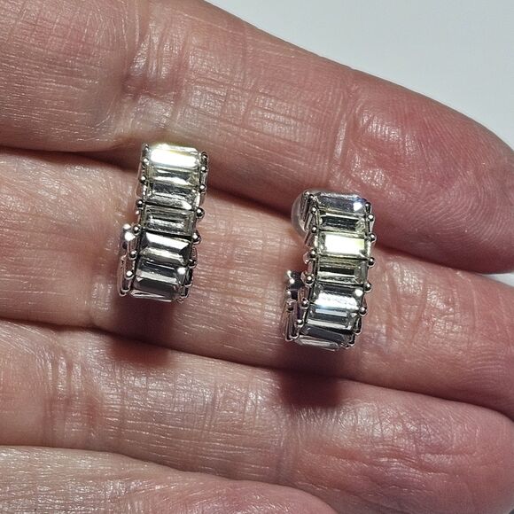 Origami Owl  Silver Tone Crystal Baguette Mini Hoop Earrings - Picture 1 of 12